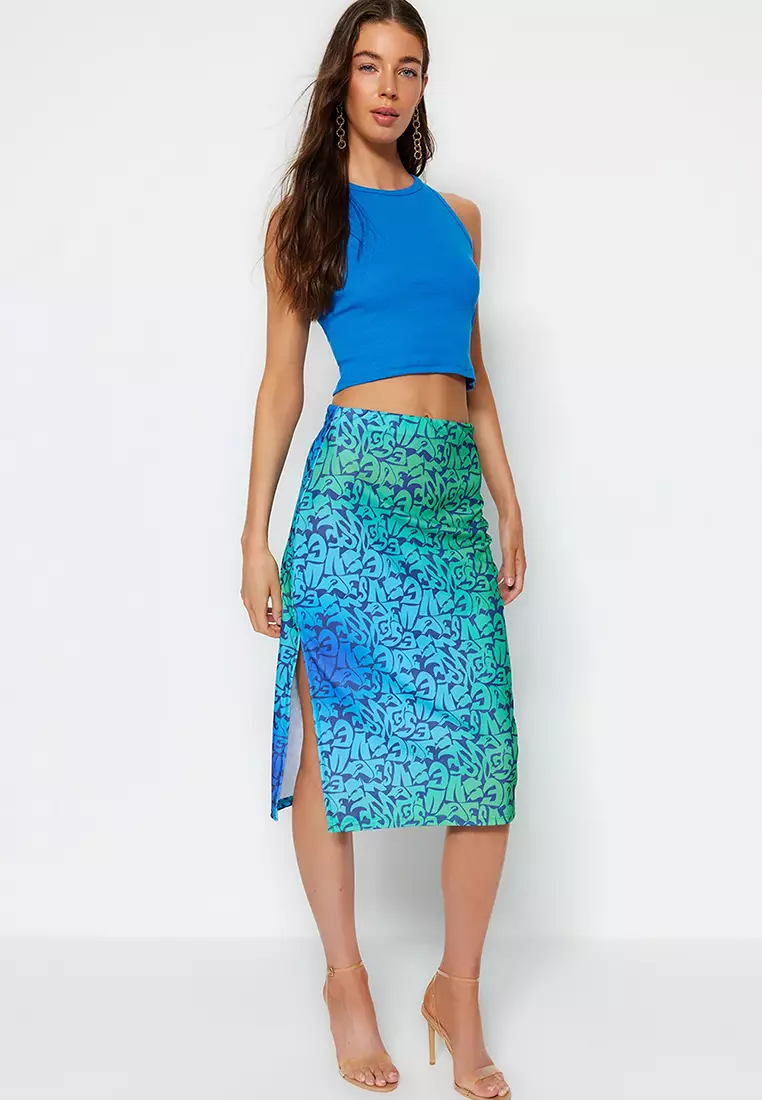 Turquoise sequin outlet pencil skirt