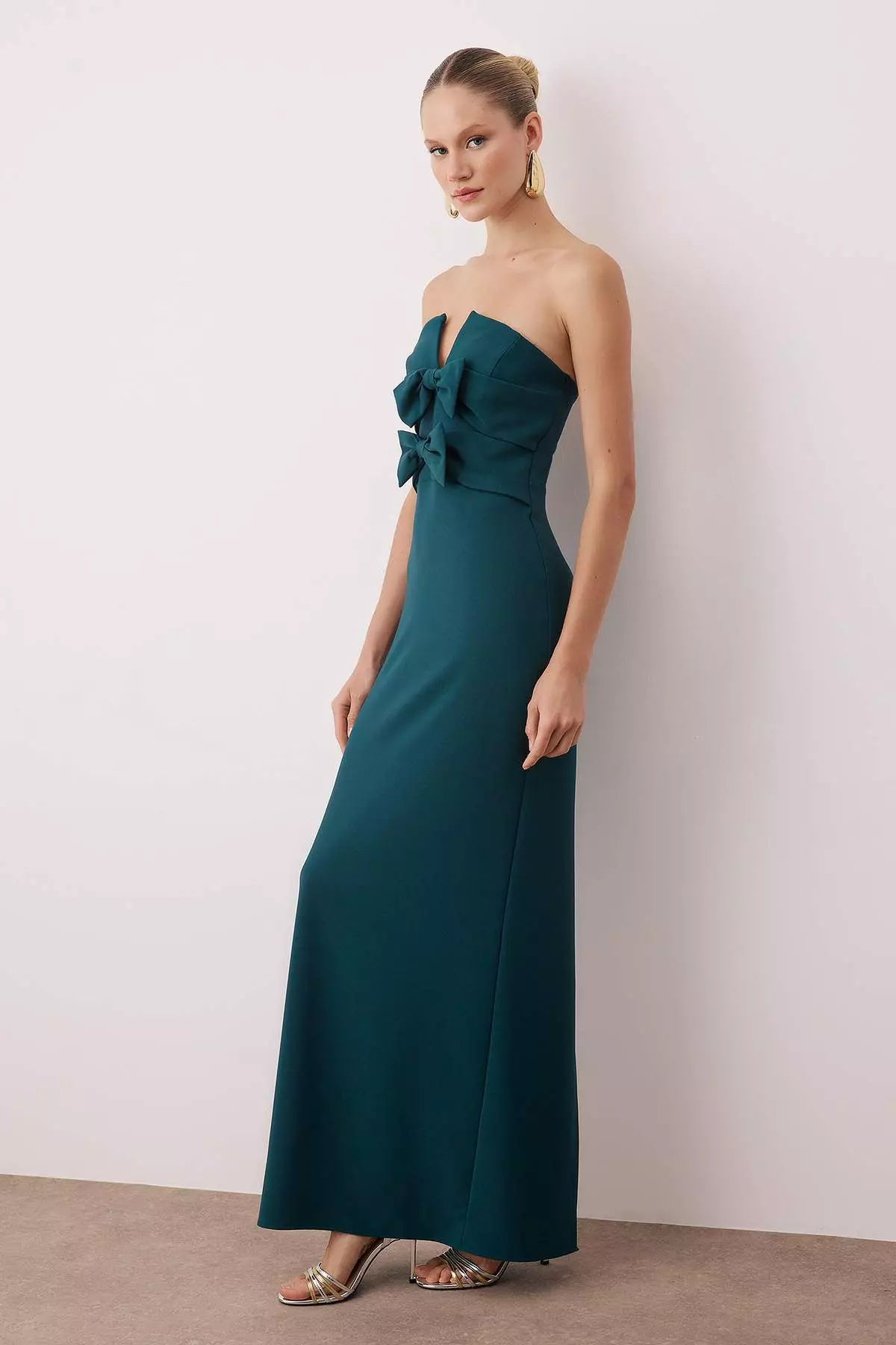 Petrol Bodycon Bow Strapless Woven Maxi Stylish Evening Evening Dress Graduation Dress Tprss24Ae73