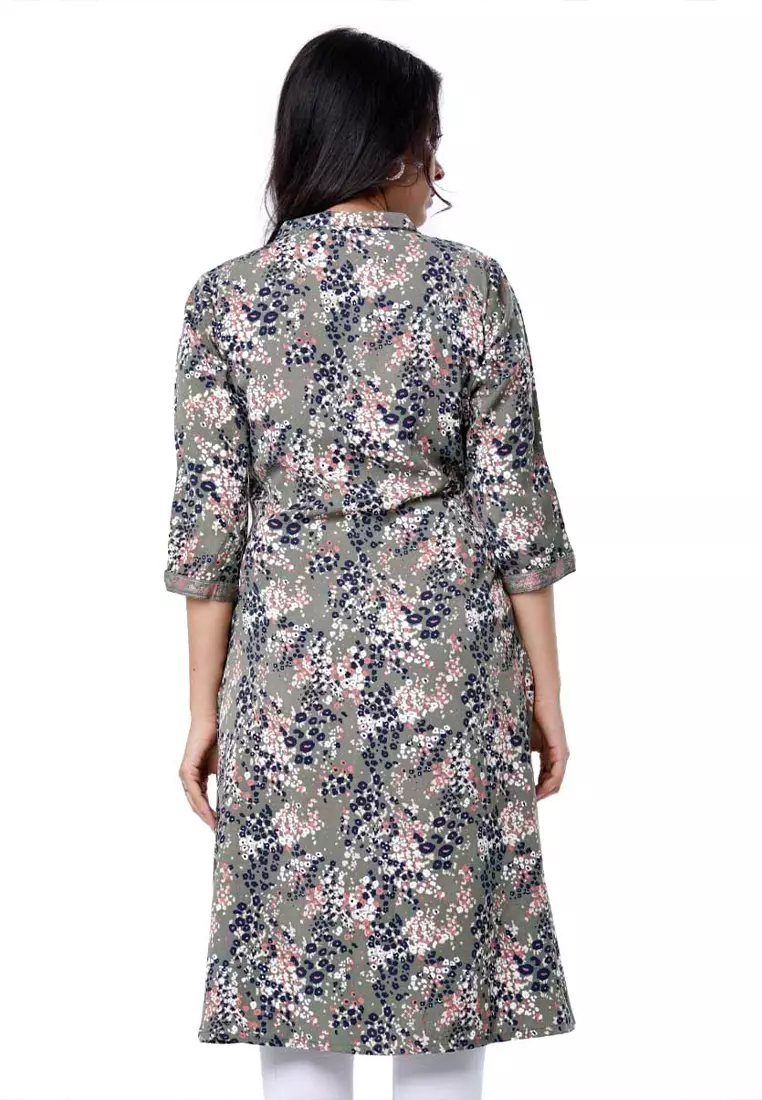 Le Reve Green Flared Printed Tunic