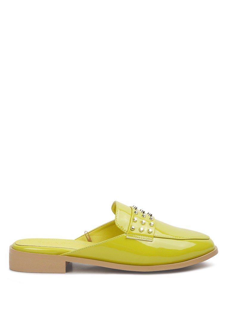 Lime Green Patent Studded Flat Mules