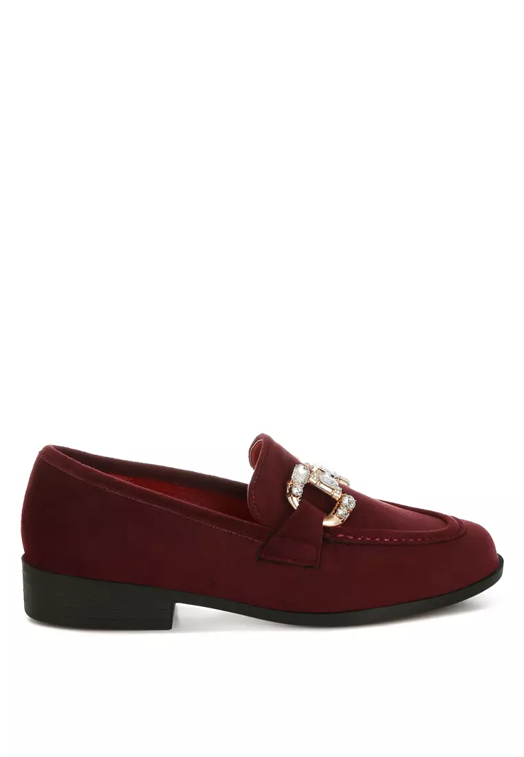 Discount on Rag & CO.  shoes - SKU: Diamante Embellished Horsebit Loafers In Burgundy