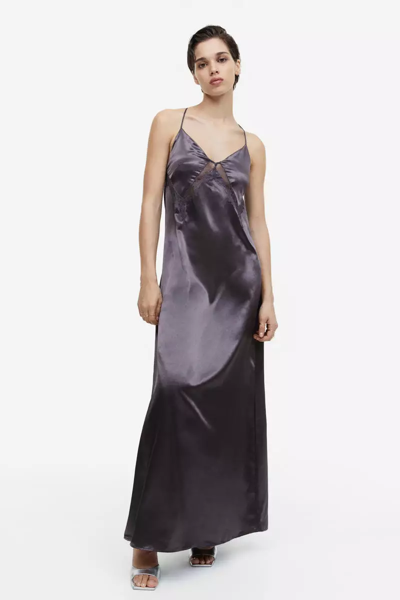 Lace-detail satin slip dress