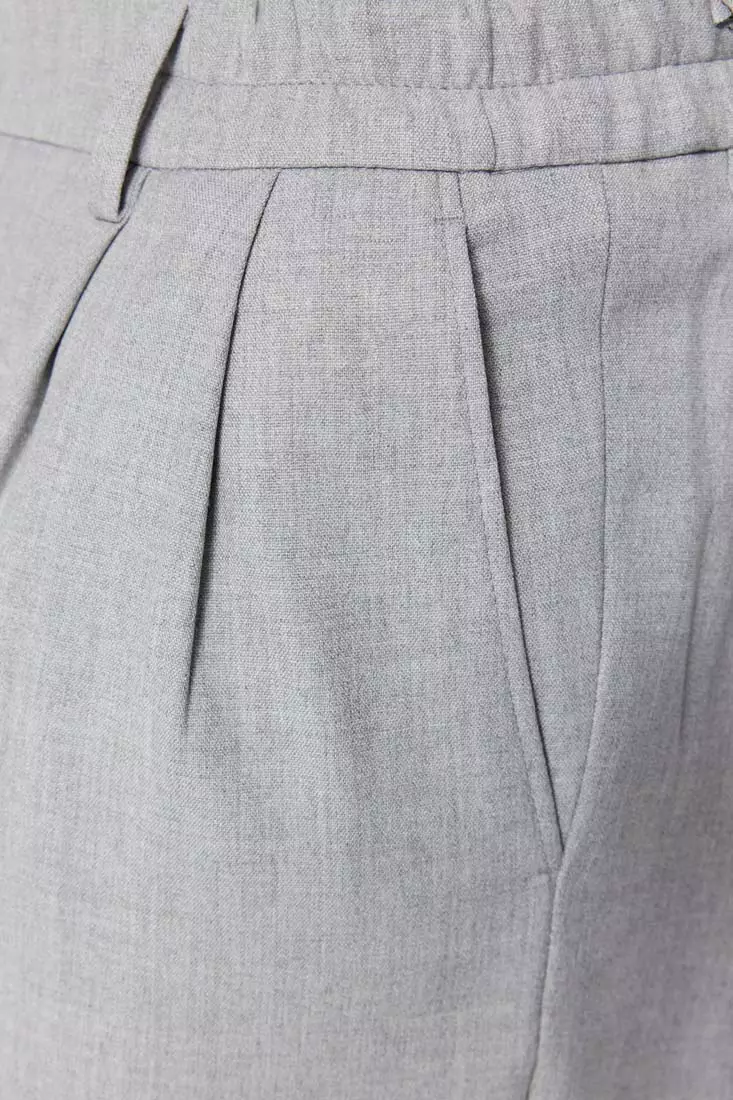 Men's Gray Palazzo Elastic Waist Pleated Pants