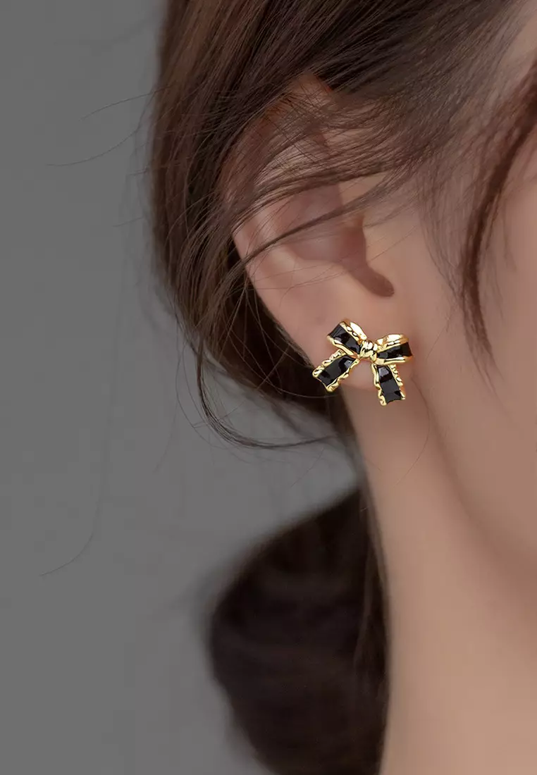 Buy HAPPY FRIDAYS 925 Silver Plated Gold Bow Earrings JW AR M02385
