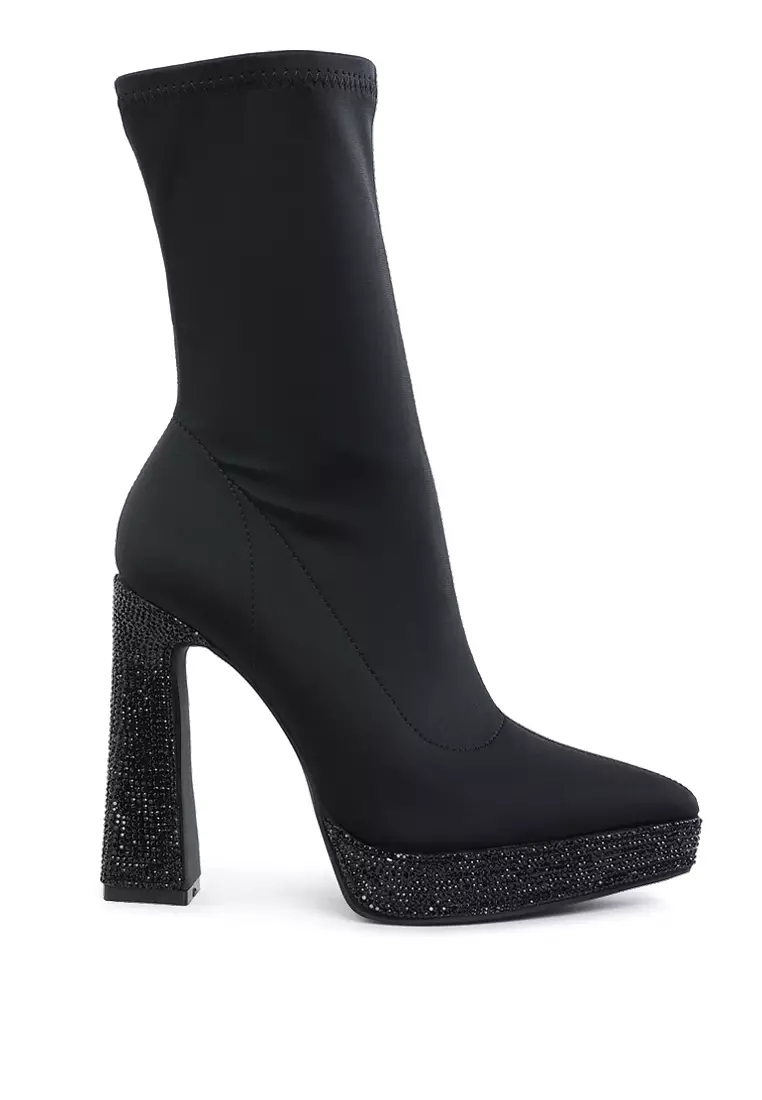 Discount on London Rag  shoes - SKU: Lycra Rhinestone Detail Ankle Boots in Black