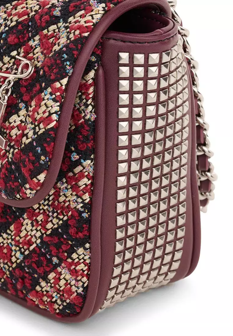 Karl Lagerfeld Agyness Boucle Shoulder Bag - Wine Navy