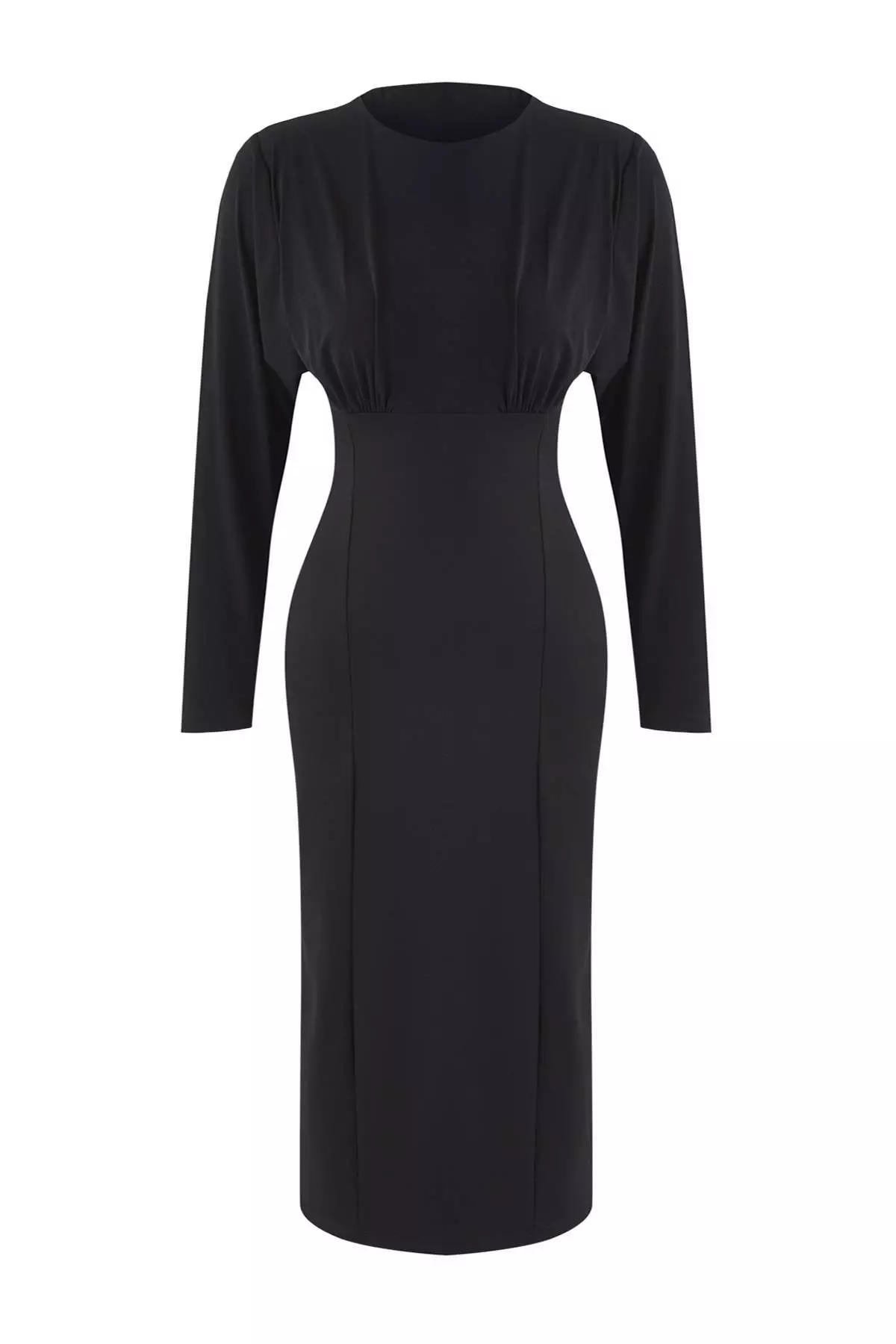 Black Plain Top Flowy Bodycon Midi Knit Dress