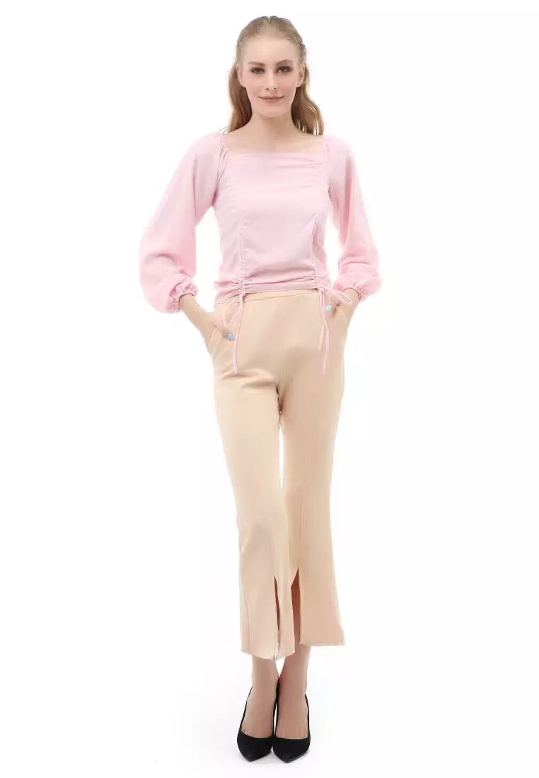 Cheva Blouse Atasan Wanita Sabrina Tali Lengan Panjang Casual Top Long Sleeve Comfortable Material Wolfis ORIGINAL - Salem