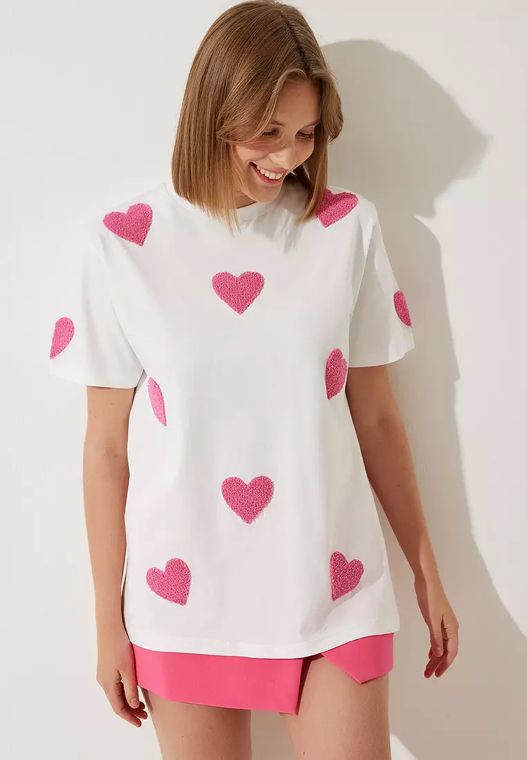 Textured Heart Oversize Knitted T-Shirt