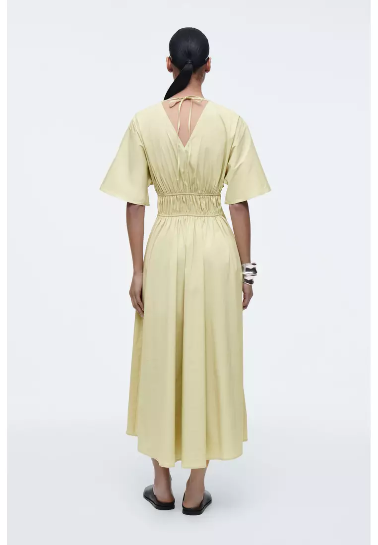 GATHERED OPEN-BACK MIDI DRESS