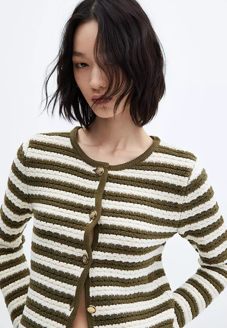 Jual Mango Striped Cardigan With Jewel Buttons Original 2023 ZALORA