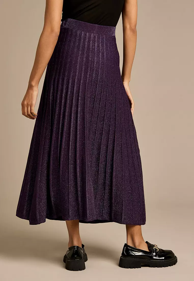 Sadie Knitted Metallic Pleated Skirt