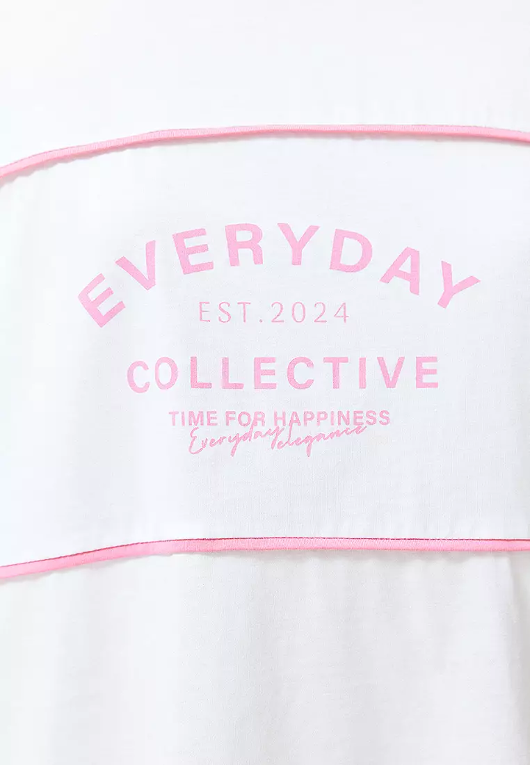 White Color Block Slogan Oversize/Wide Fit Knitted T-Shirt