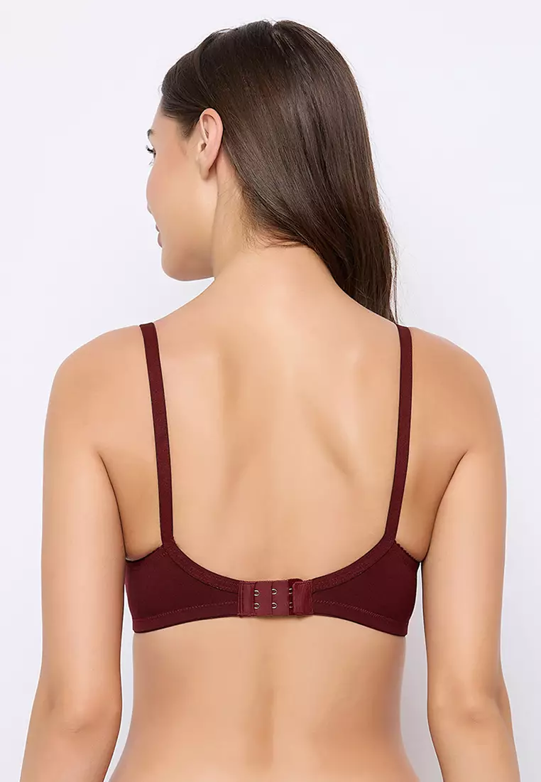 Clovia Padded Non-Wired Full Cup T-shirt Bra in Maroon - Cotton Lycra