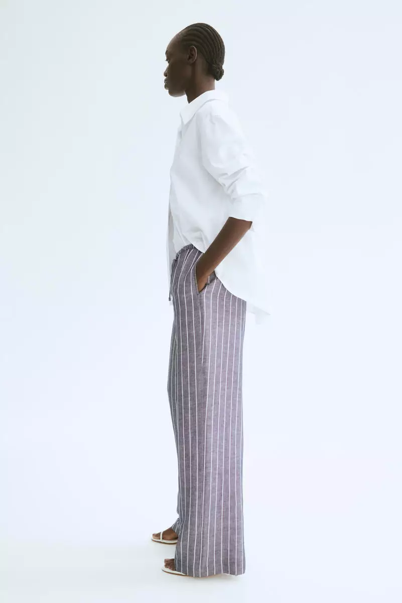 Straight linen-blend trousers