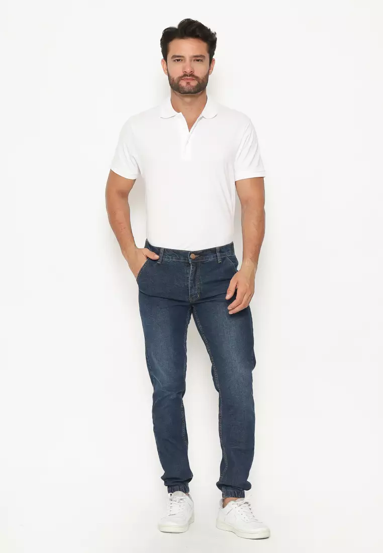 Jogger Pants Jeans Stretch Biru Tua 142304