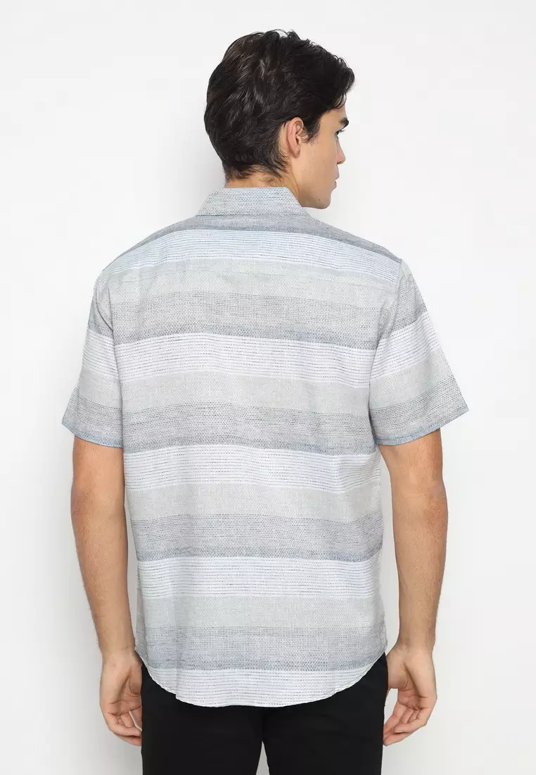 POLICE Kemeja Yarndyed Abu Cream Regular Fit Pria