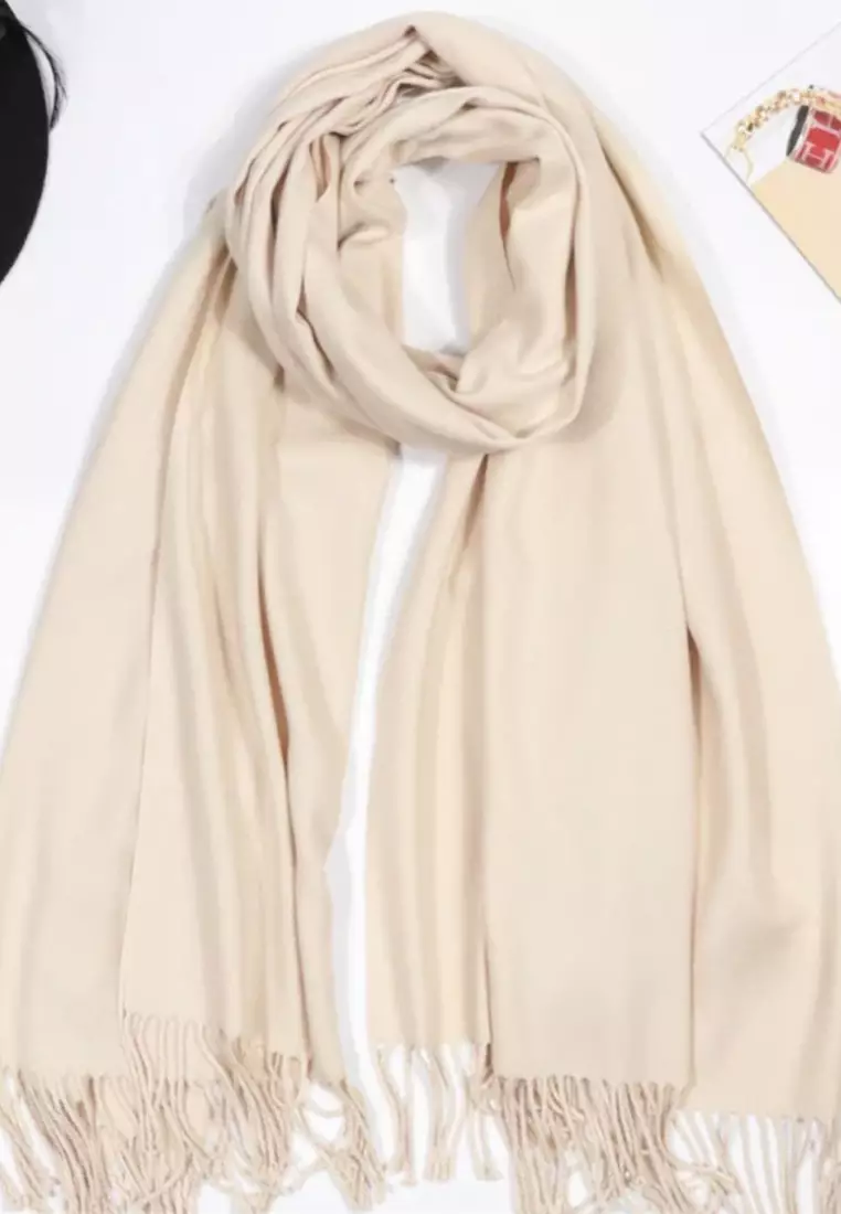 Aksesoris Wanita Plain Viscose Shawl Pashmina Syal Wanita Oatmeal Beige