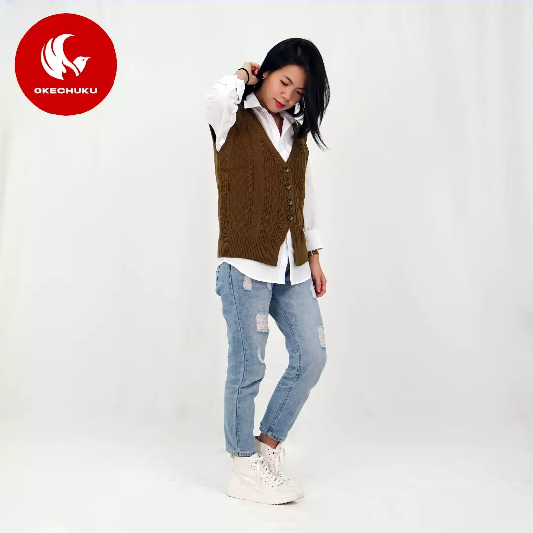 Vest Kancing Rompi Rajut Kancing Knit Outer Korean Style Rompi Rajut Wanita Gaya Korea