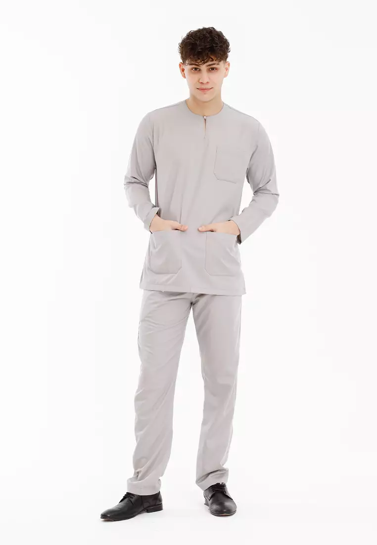 Forest x Hatta Dolmat Regular Fit Teluk Belanga Baju Melayu Set Ayah Anak Sedondon Baju Raya 2025  - BM23898-05LtGrey