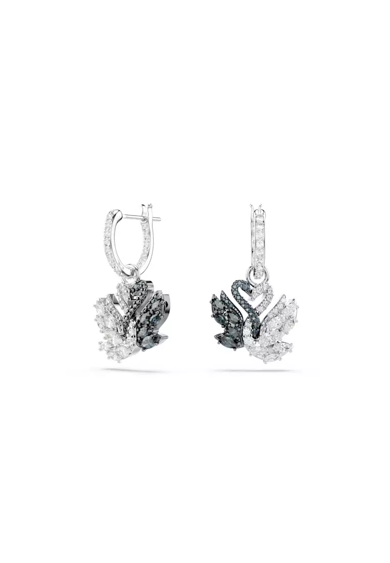 Buy Swarovski Swan drop earrings, Swan, Black, Rhodium plated 2026 ...