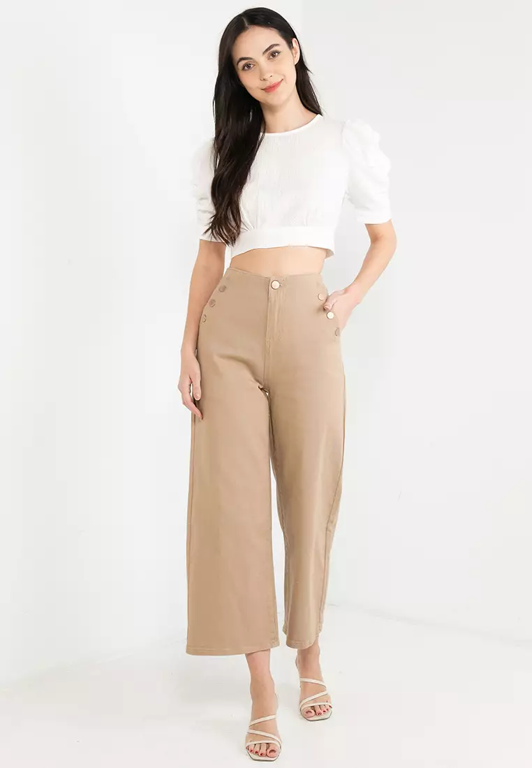 Buy VOIR Button Details Wide Leg Pants 2024 Online ZALORA Singapore