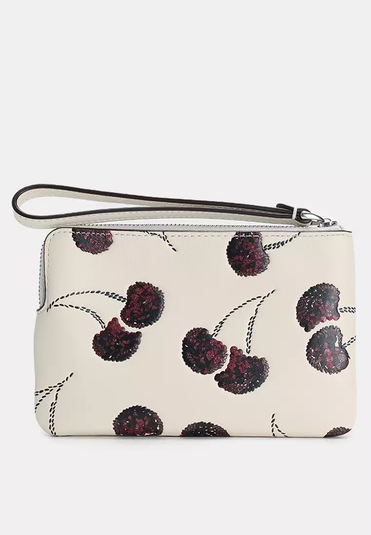 Corner Zip Wristlet With Cherry Print