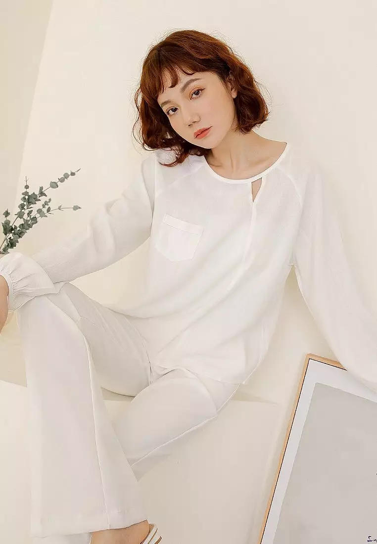 棉麻造型開口泡泡袖上衣《AB18099》