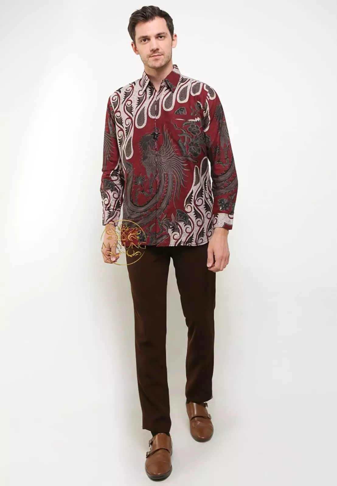 Senapati Maron Kemeja Batik Pria Premium Slimfit Modern Lengan Panjang