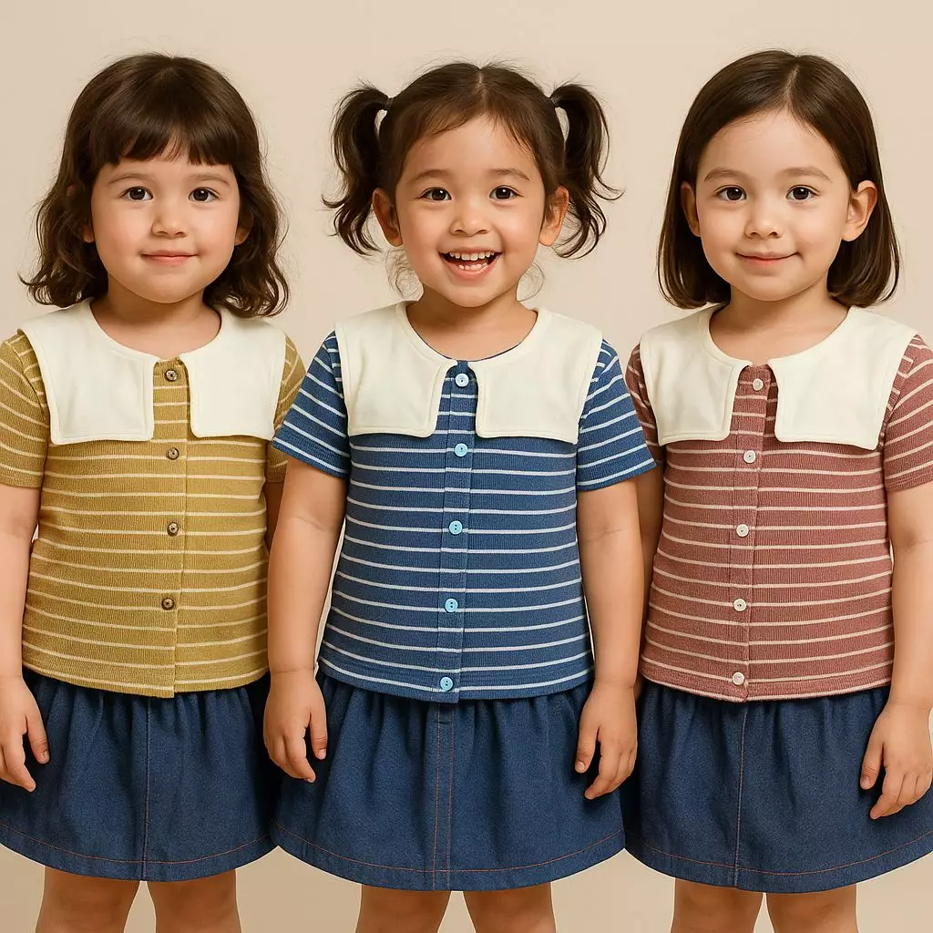 Little J - Oneset Rok Anak Perempuan Salur Lengan Pendek || Baju Anak Cewek Rib Stripe Lucu 1-5 Tahun SNI Tebal