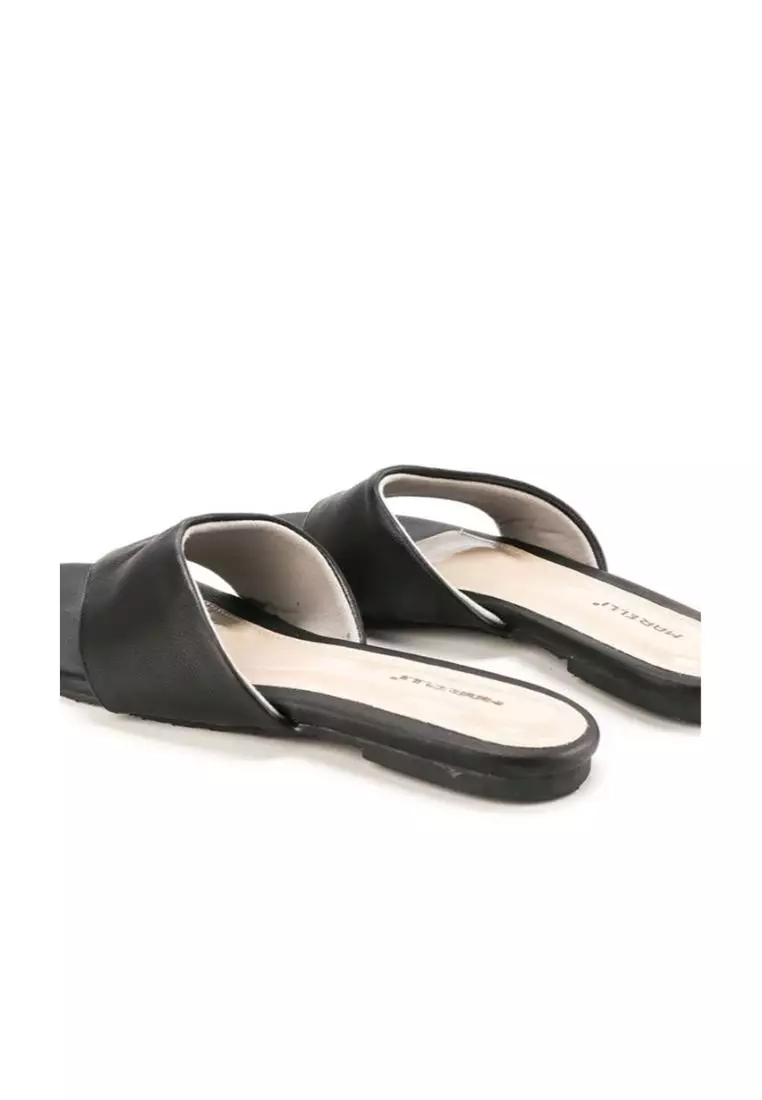 Isabella Sandal wanita Jepit Flat Slip On - Black
