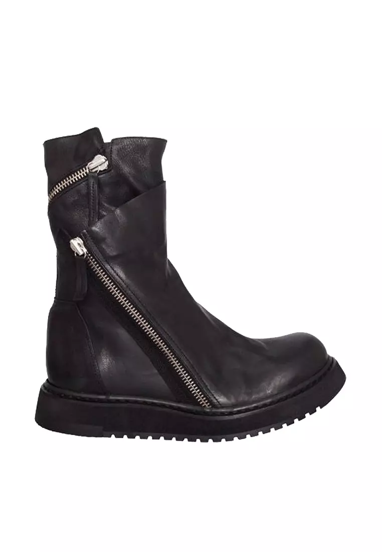 VANSA  Trendy Retro Zipper Leather Mid Boots VSM-B2691