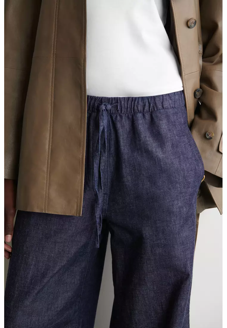 DENIM WIDE-LEG DRAWSTRING TROUSERS