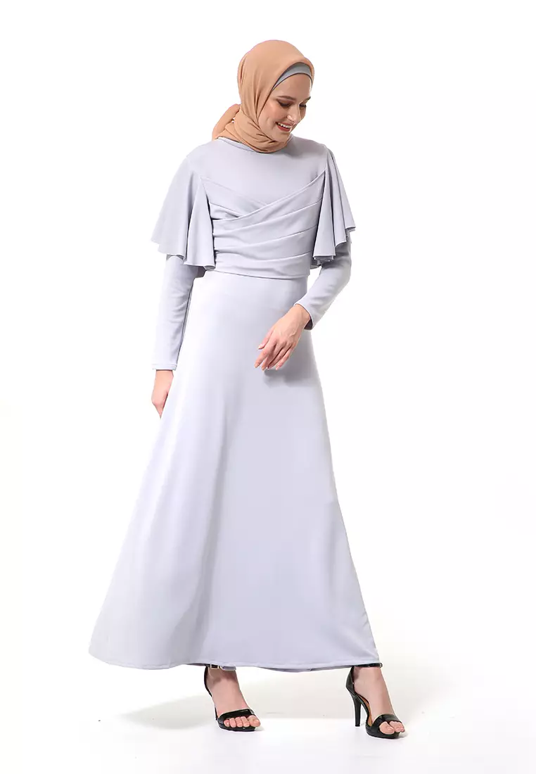 Zeta Dress Fashion Muslimah Wanita Long Sleeve Style Basic Relaxed Fit - Abu