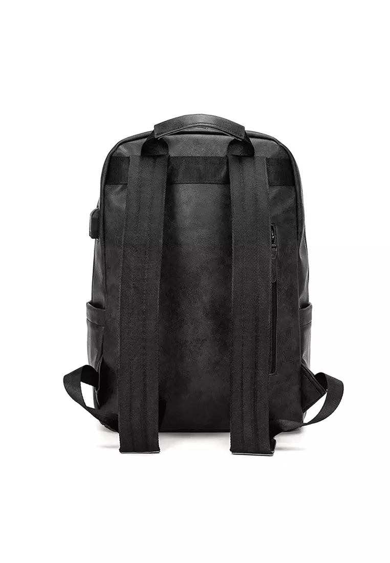 Simple black sale leather backpack