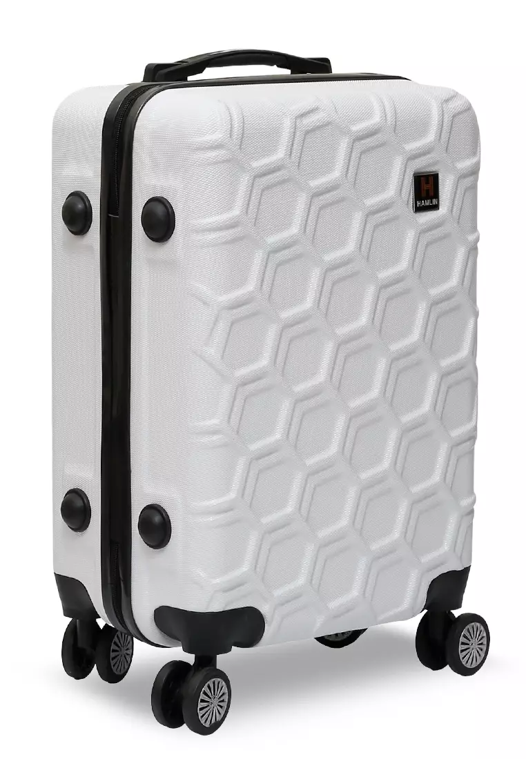 Carlton Koper Hardcase Desain Hexagon Size 20 Inch Suitcase Unisex with Rear Compartment Rubber Slot Material ABS+PVC Coated ORIGINAL - White