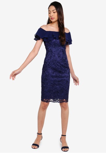 Jual Paper Dolls Chandler Navy Lace Bardot Dress Original Zalora