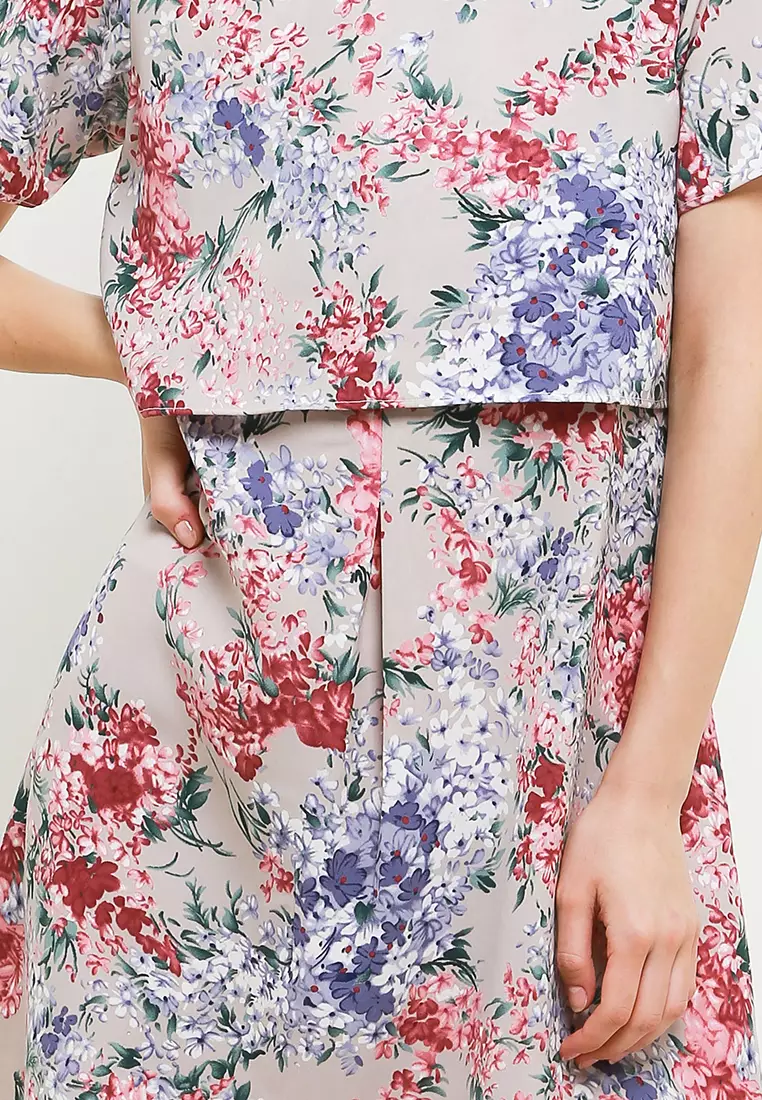 Tirsha Dress In Beige Floral Print