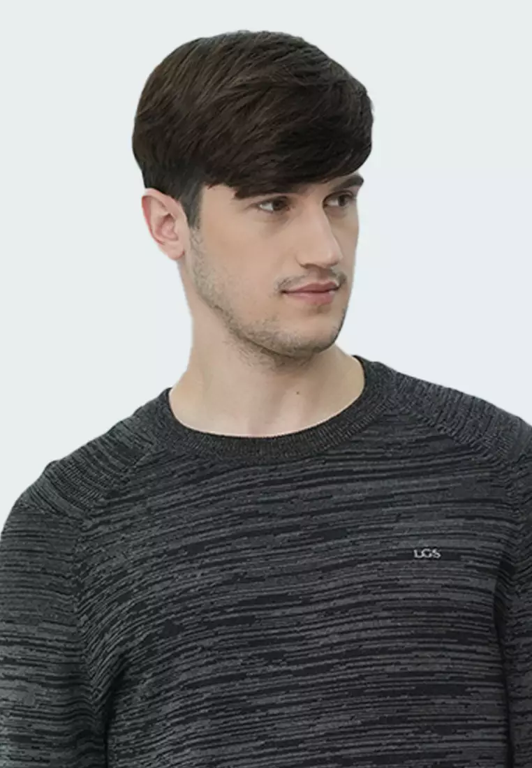 LGS - Sweater Casual Pria - Lengan Panjang - Motif Garis - Warna Hitam Abu - CST.260.D067.01.C-L/S