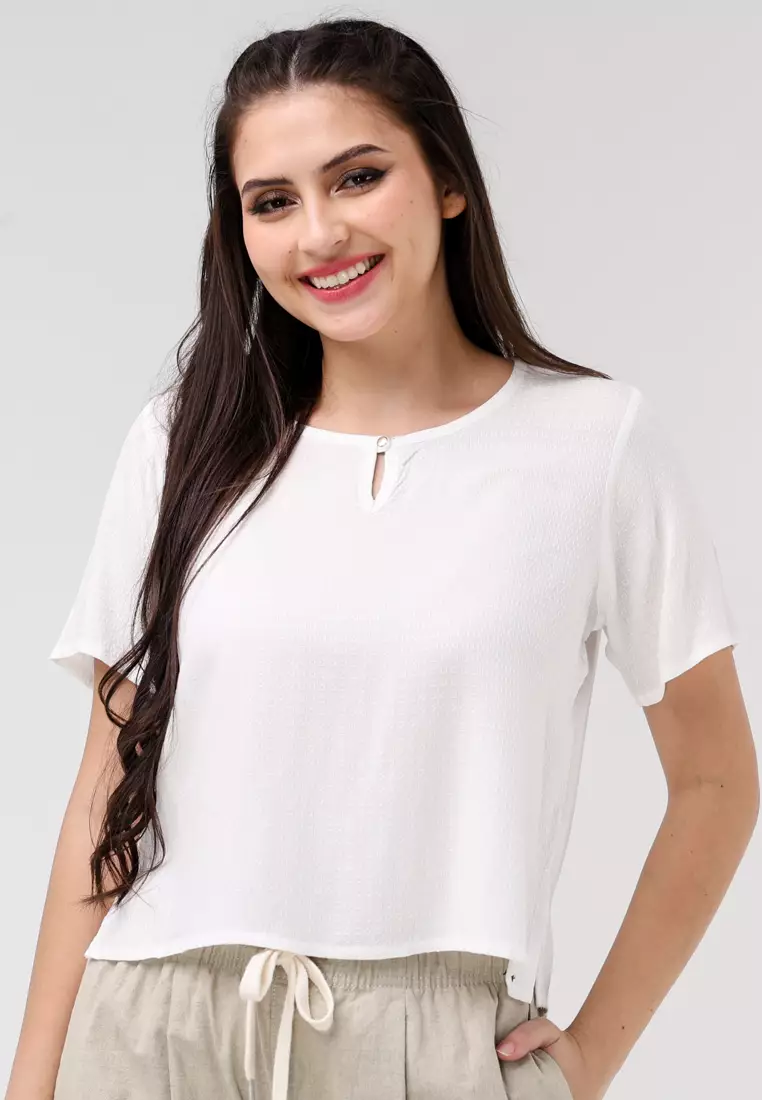 Textured Woven Short Sleeves Blouse