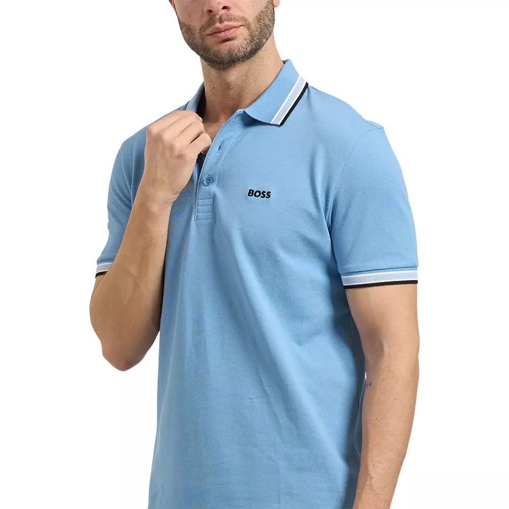 Style Paddy Contrast Logo Polo Shirt Sky Blue