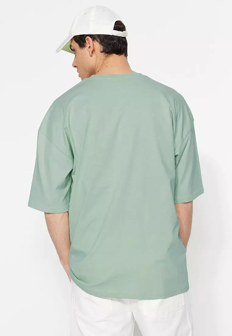 Dark Mint Oversize Basic T-Shirt 100% Cotton Short Sleeve