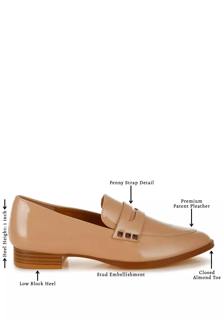 Patent Pleather Penny Loafers in Beige
