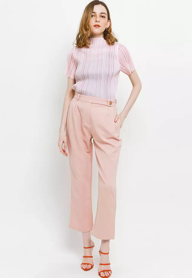 Multishades S/S Muck Neck Pleated Blouse