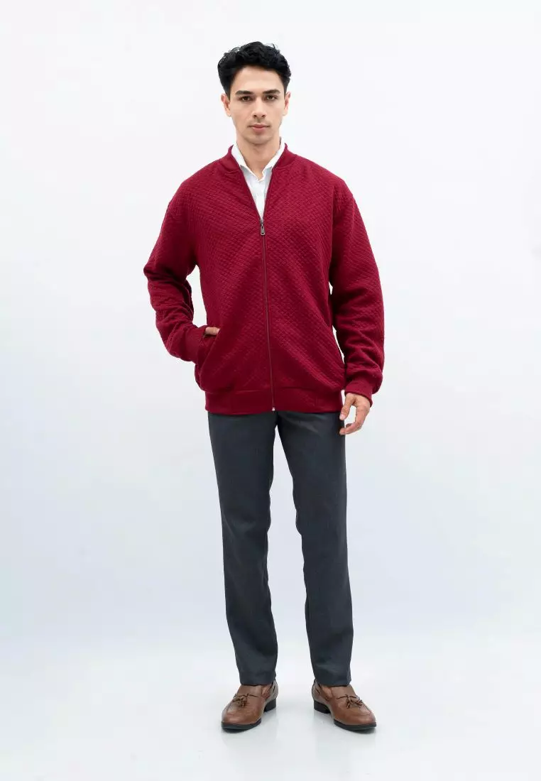 Houseofcuff Jaket Katun Outer Bomber Smart Casual Marun