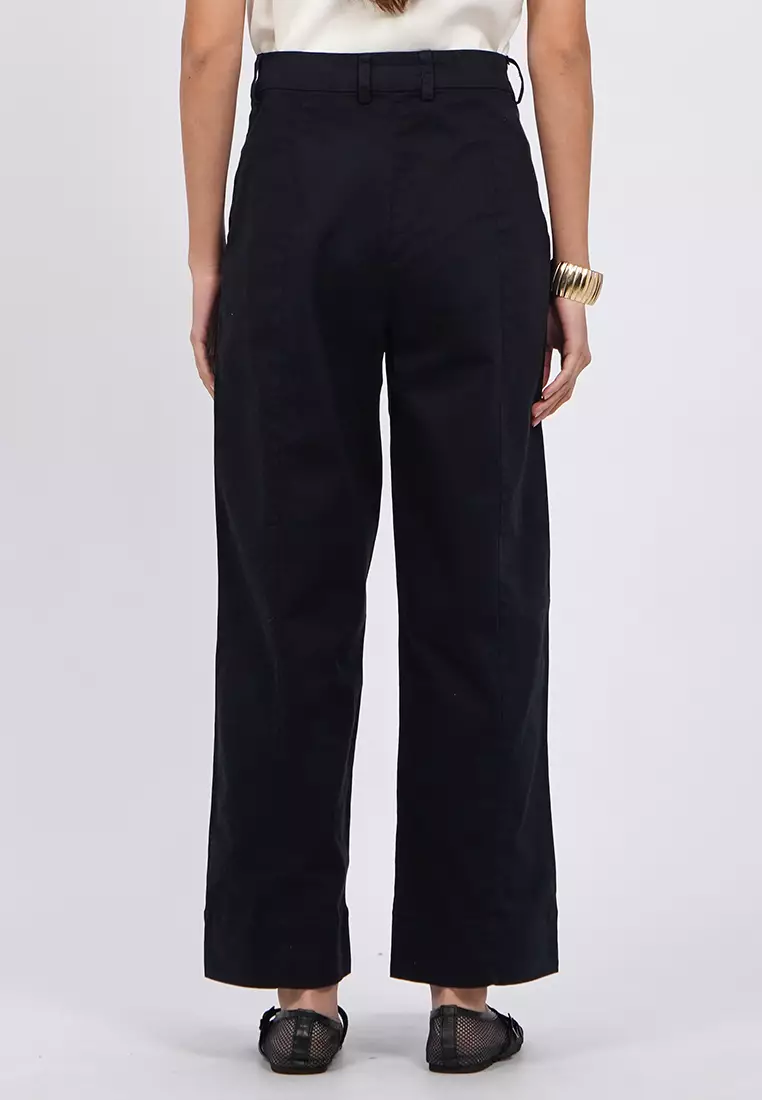 High Waist Buttoned Hem Pants BLACK