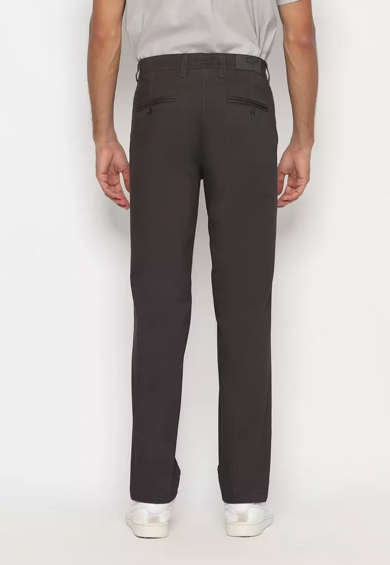 POLICE Celana Chino Panjang Dark Grey Cotton Premium Stretch Regular Fit Pria