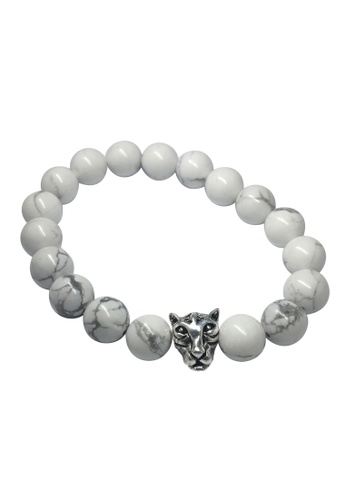 Splice Cufflinks white Masonry Series White Natural Stone Beads Silver Leopard Head Bracelet SP744AC25GAKSG_1