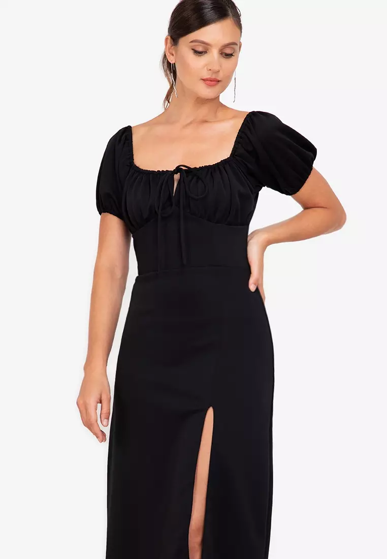 Elysia Puff-Sleeved Midi Dress