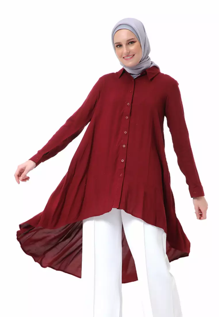 Adilla Tunik Long Sleeve Polos Regular Fit High Premium Quality - Dark Maroon
